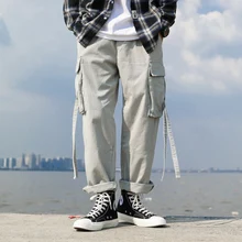 Fashion men's autumn new overalls M-5XL simple loose personality youth cotton stretch waist solid color wild large size