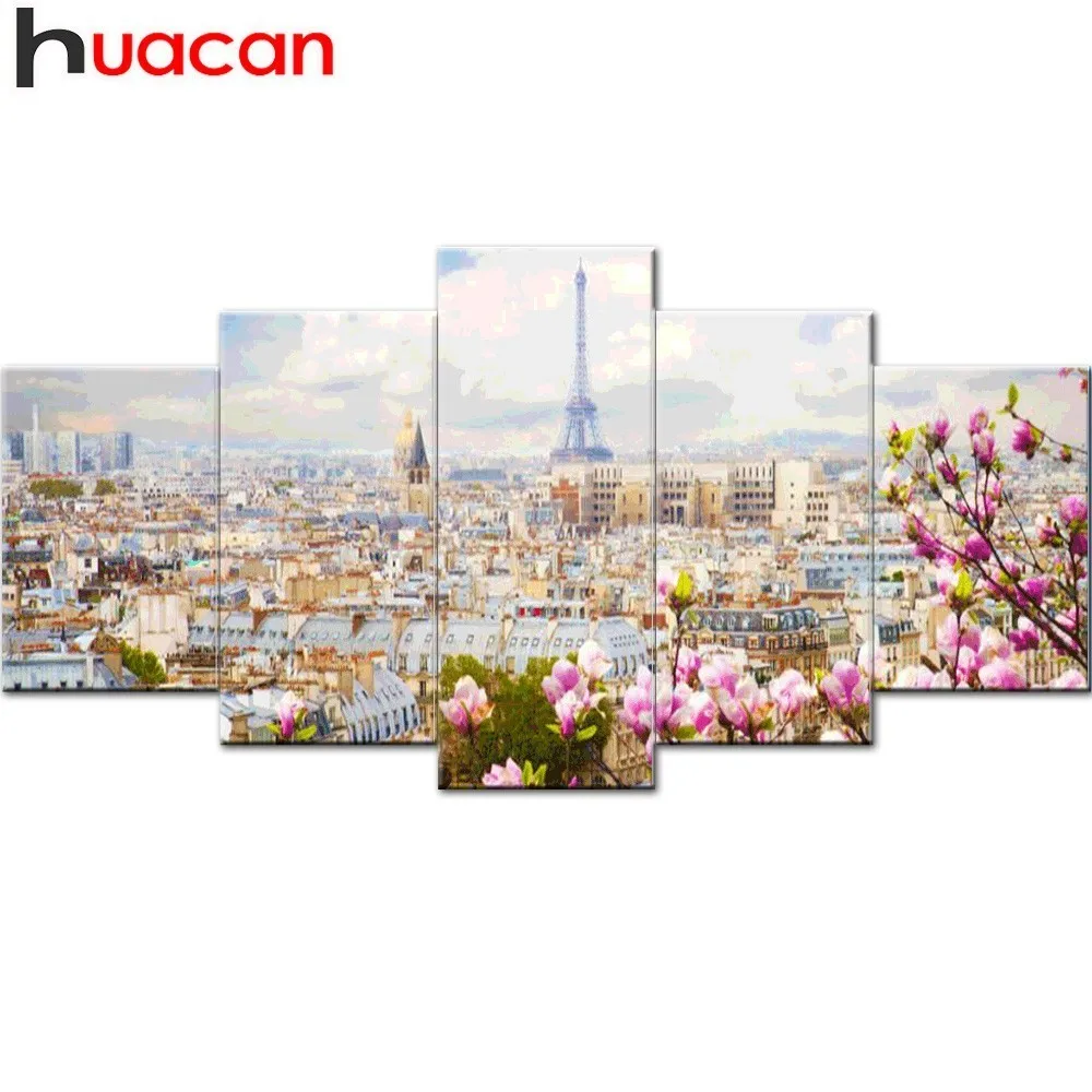 

HUACAN 5D DIY Mosaic Diamond Painting Flower Embroidery Eiffel Tower Multi-picture Combination Decor Home Landscape