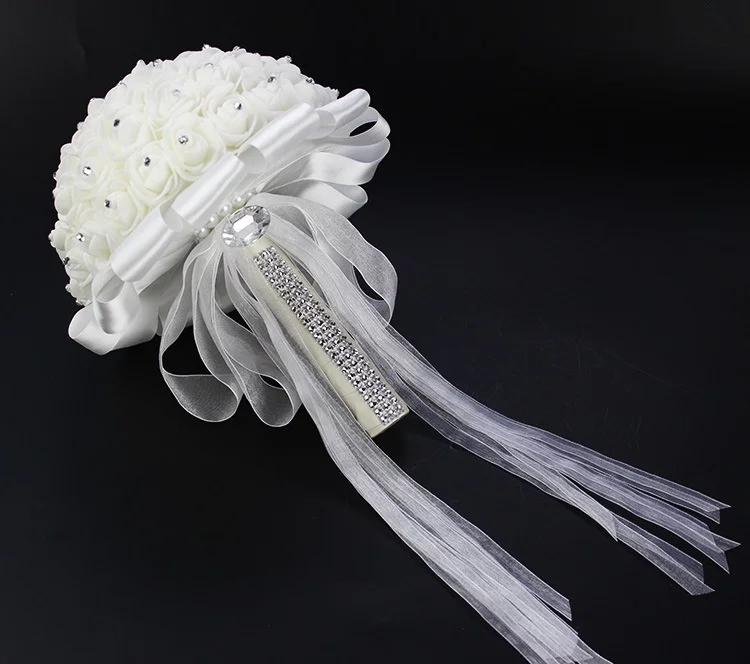 Высокое качество ручной работы роза с хрустальной искусственной лентой свадебный букет s свадебный букет