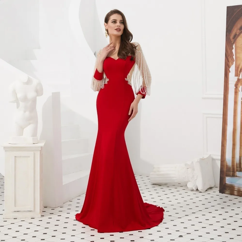 Vivian's Bridal 2019 высококачественное красное вечернее платье русалки с блестками