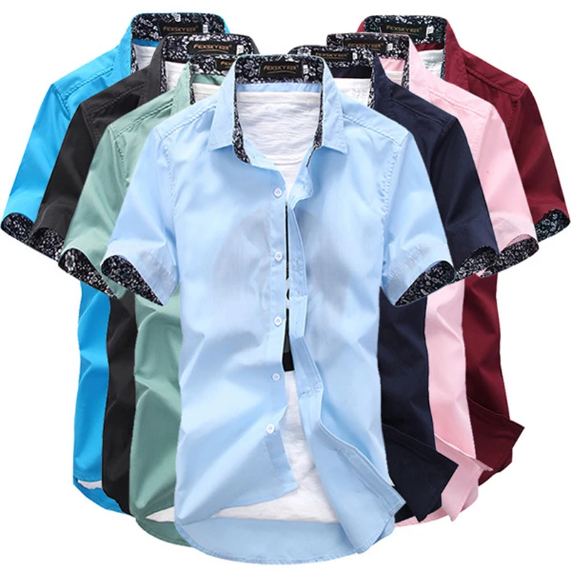 

LISIBOOO 2019 Fashion Men Solid Shirts Short Sleeve Mens Dress Shirt Casual Business Work Shirt Male Slim Fit Camisa De Hombre