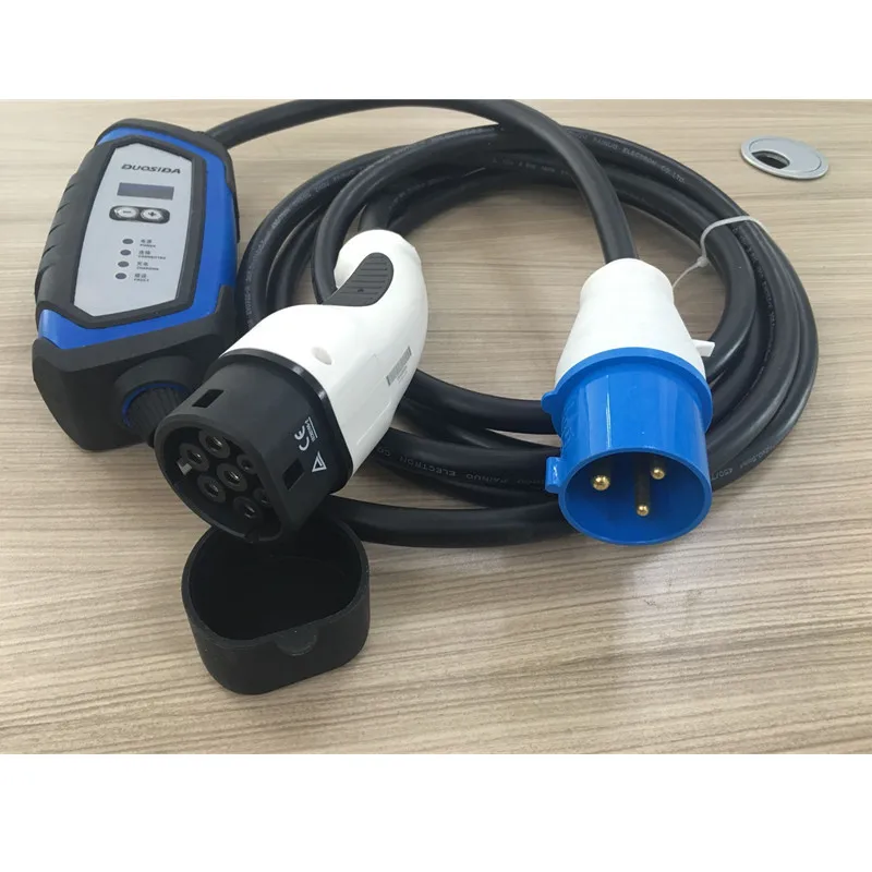 

Ev Charger Adjustable Evse 10 13 16 32A 3 Pins Cee Plug IEC62196 Type 2 7 Pins for Electric Car Charger 5M Cable Cord Stock