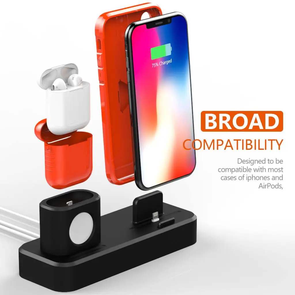 

3 in 1 Charging Holder for iPhoneX 8 plus 7 for Airpods Silicone charging stand Dock Station For Apple watch