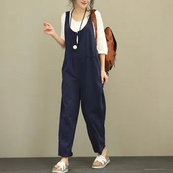 

Women Casual Cotton Jumpsuit Strap Rompers Dungaree Oversized Trousers
