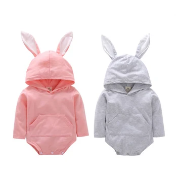 

Baby Little Girls Boys 3D Bunny Easter Clothes Long Sleeve Romper Hooded Solid Jumpsuit