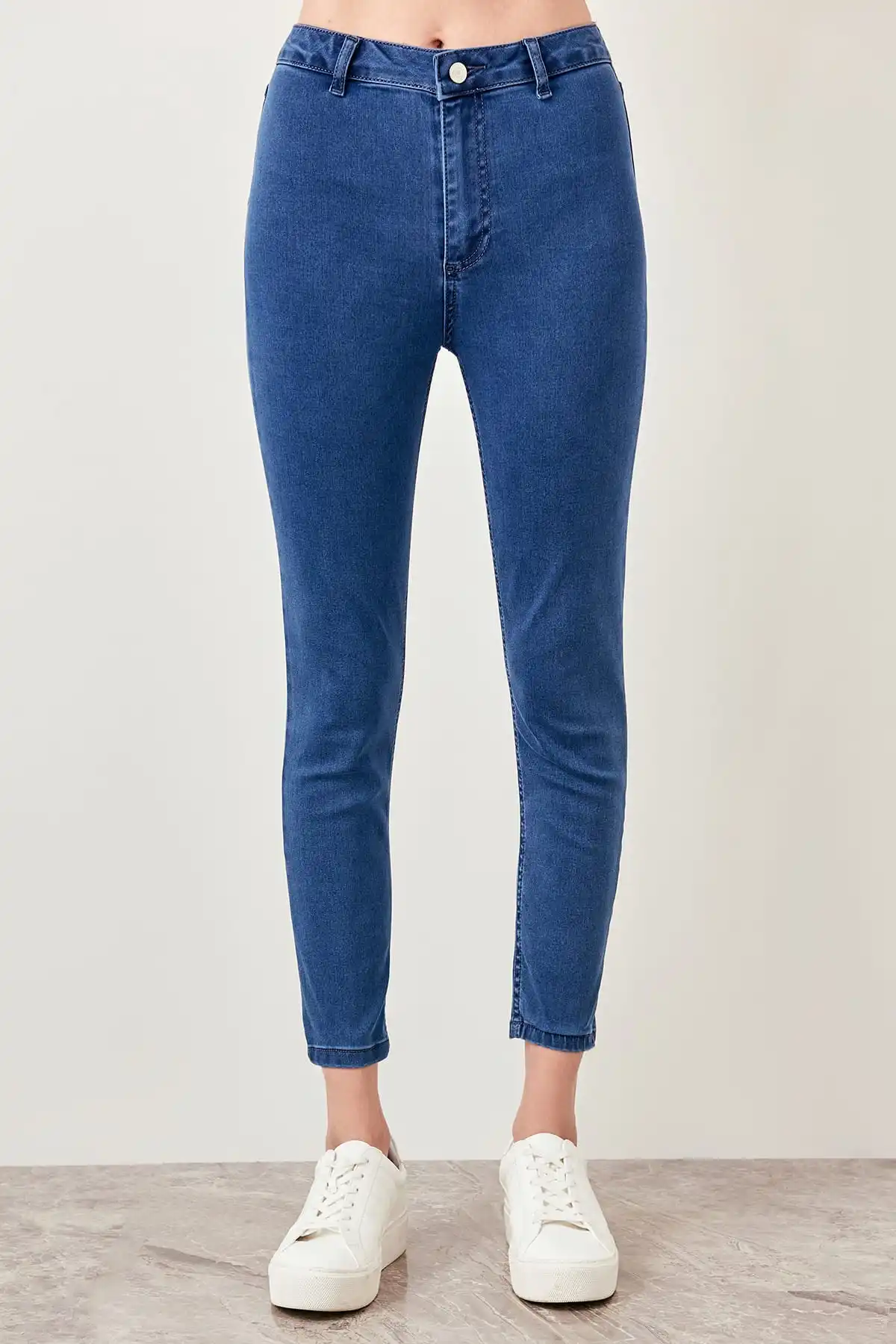 Trendyol синие джинсы с высокой талией Jegging деним молния карандаш повседневные узкие