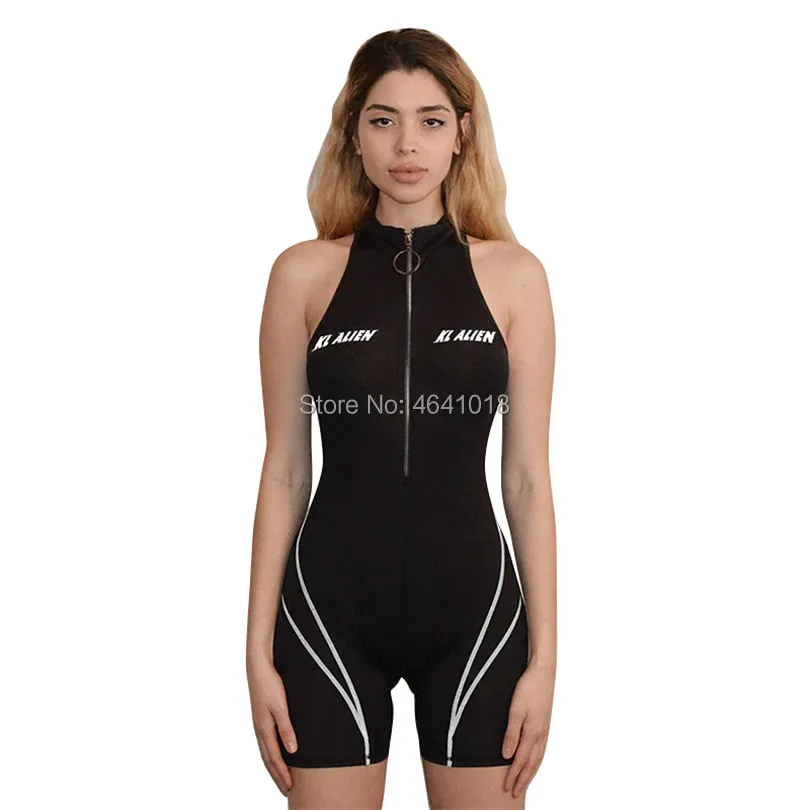 

2019 Patchwork Sheer Mesh Bandage Jumpsuit Women Sexy Zipper V Neck Long Sleeve Shorts Romper Night Club Playsuit