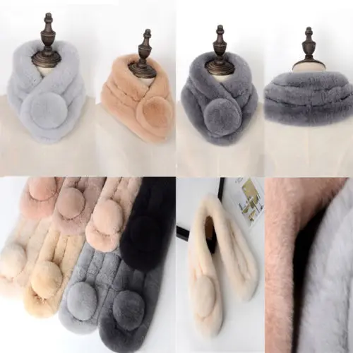 Women Fashion Plush Rex Rabbit Hair Scarf Shawl Thickened Fur Collar Scarf Warm