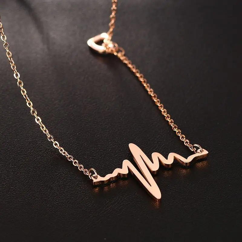 Temperament Heart Beat Trace Choker Necklace for Women Stainless Steel Cardiogram Pendant Elegant Lady Party Jewel | Украшения и