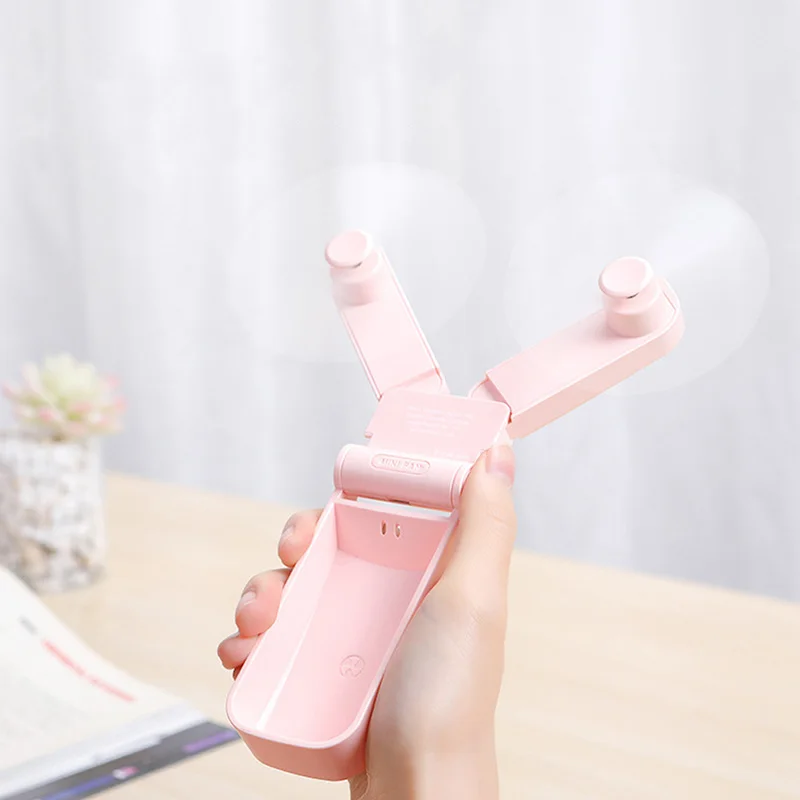 

Mini Portable Handheld Fan Dual Head Powerful Wind Rechargeable Small Personal Fan Pocket Foldable Fan For Home Hiking Travel