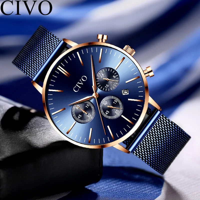 CIVO 2019 Роскошные Лидирующий бренд мужские часы водонепроницаемые кварцевые из