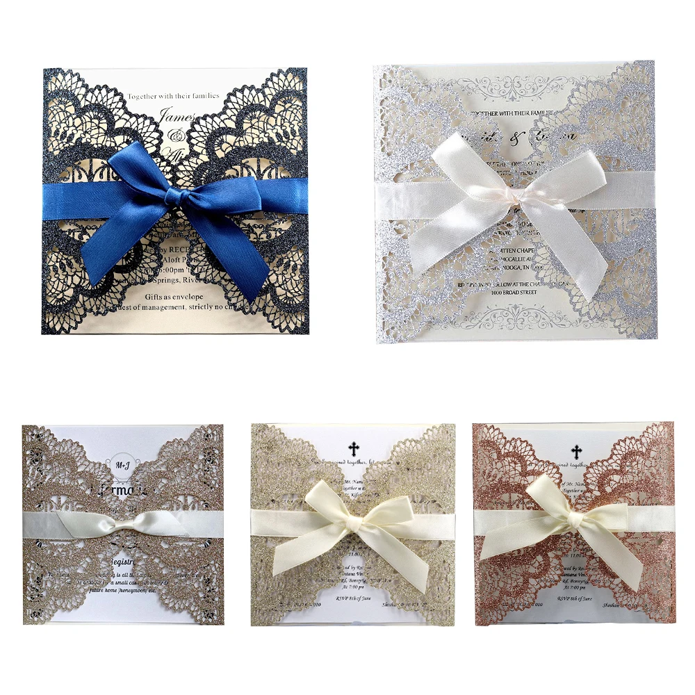  10pcs Laser Cut Lace Edge Invitations Cards Kits for Wedding Bridal Shower Birthday Anniversary Par - 33003279761