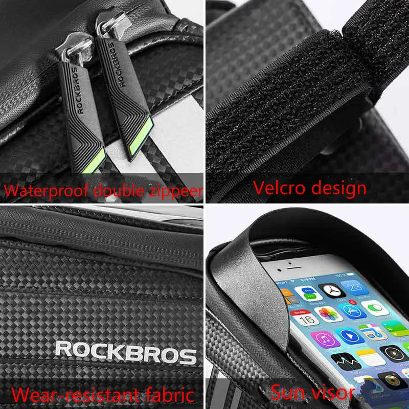 Best ROCKBROS MTB Bike Waterproof Tube Bag Bicycle Rainproof 6.0 Inches Touch Screen Phone Case Storage Bag Road Bike Accessories 4