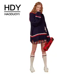 HDY haoduoyi Молодежный колледж Ветер контрастная цветная отделка v-образный отворот свободный витой буквы декоративный свитер с длинными
