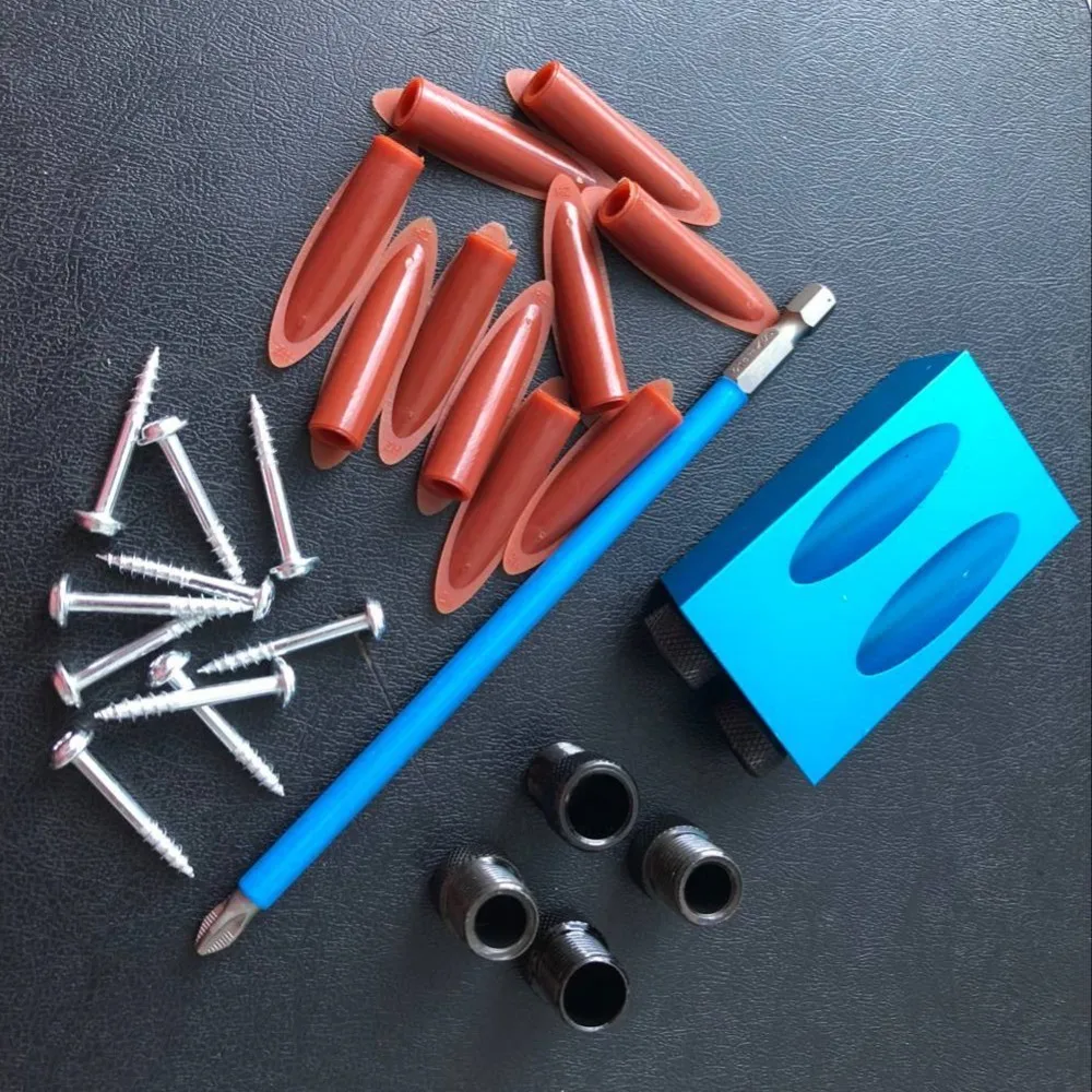 Pocket Hole Jig Kit 6/8/10mm Drive Adapter for Woodworking Angle Drilling Holes Guide Dowel Jig Wood Tools With PH2 Screwdrivers