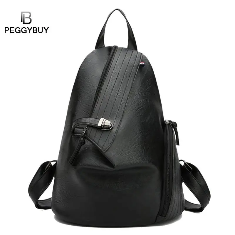 

Leather Irregular Solid Color Backpacks Women Travel Shoulder School Bags