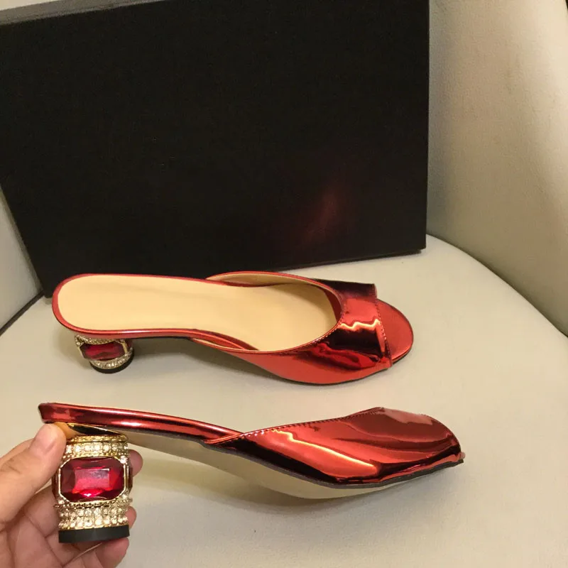 Chaussures Toe Peep En Pic as De chaussons Pic Cuir Demi Mules Sexy Banquet Talons Femme As Coloré Hauts Verni Strass Partie Cristal 19ss À w580xnqTg0