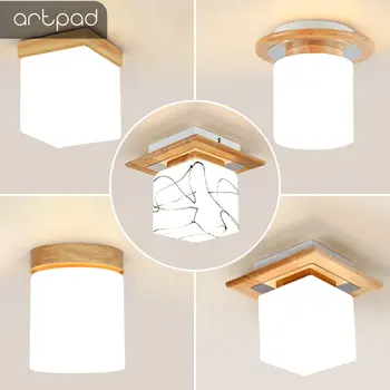 

Nordic Nature Wood Ceiling Lamp Light LED Cube Cylinder Surface Mount Glass Ceiling Lamps Entrance Balcony Corridor Luminaire