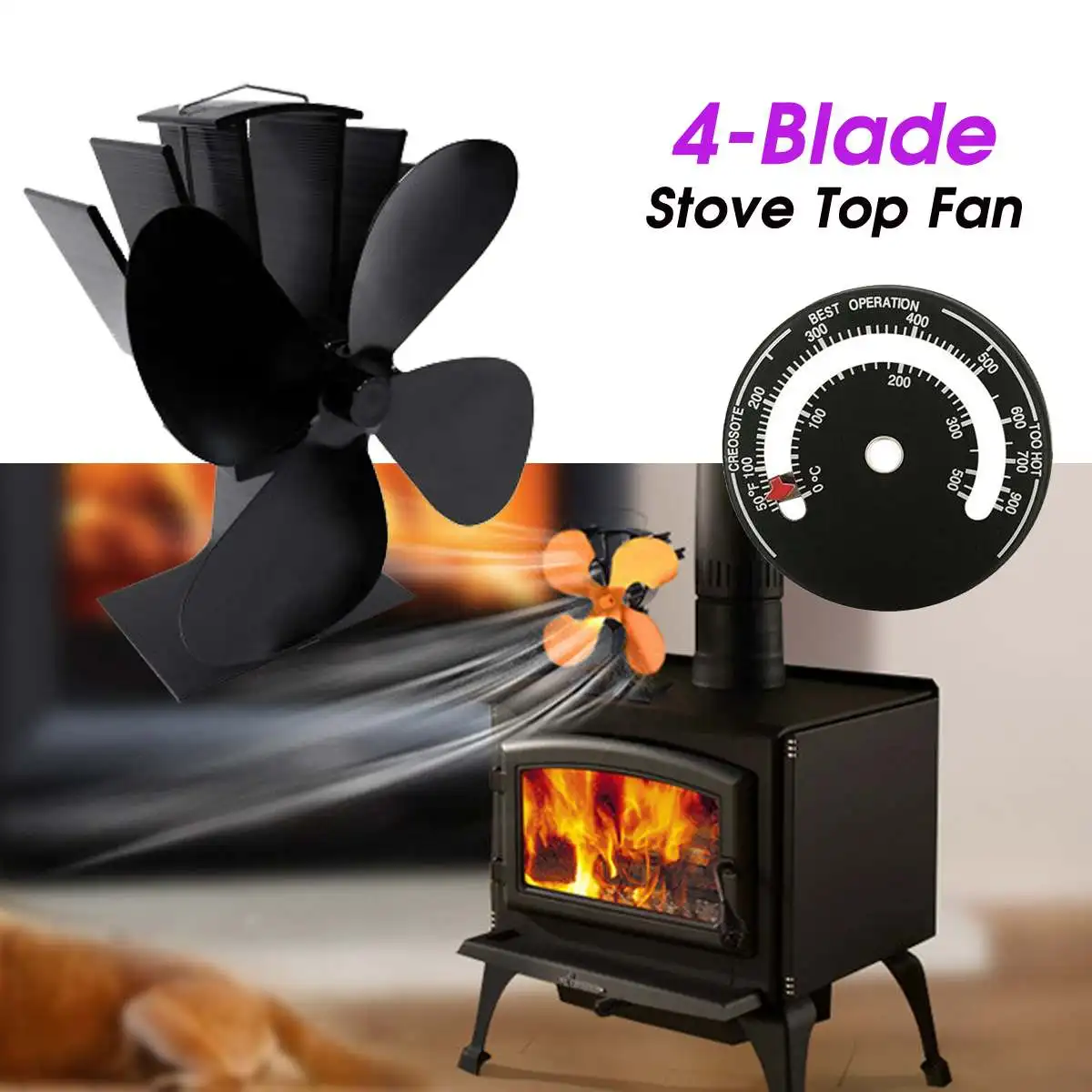2/3/4 Blade Stove Fan Mini Heat Powered Stove Top Fan 22.5cm Height for Super Small Space on