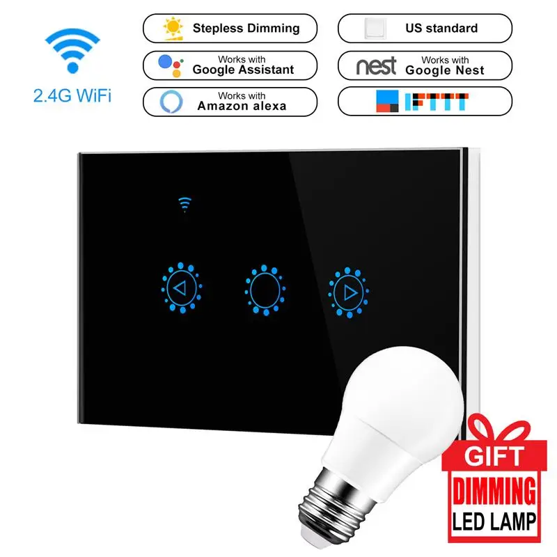 

Smart Wifi Switch Touch Stepless Dimmer Panel Wall Switch Incandescent Compatible With Ewelink Amazon Alexa Google Assistant