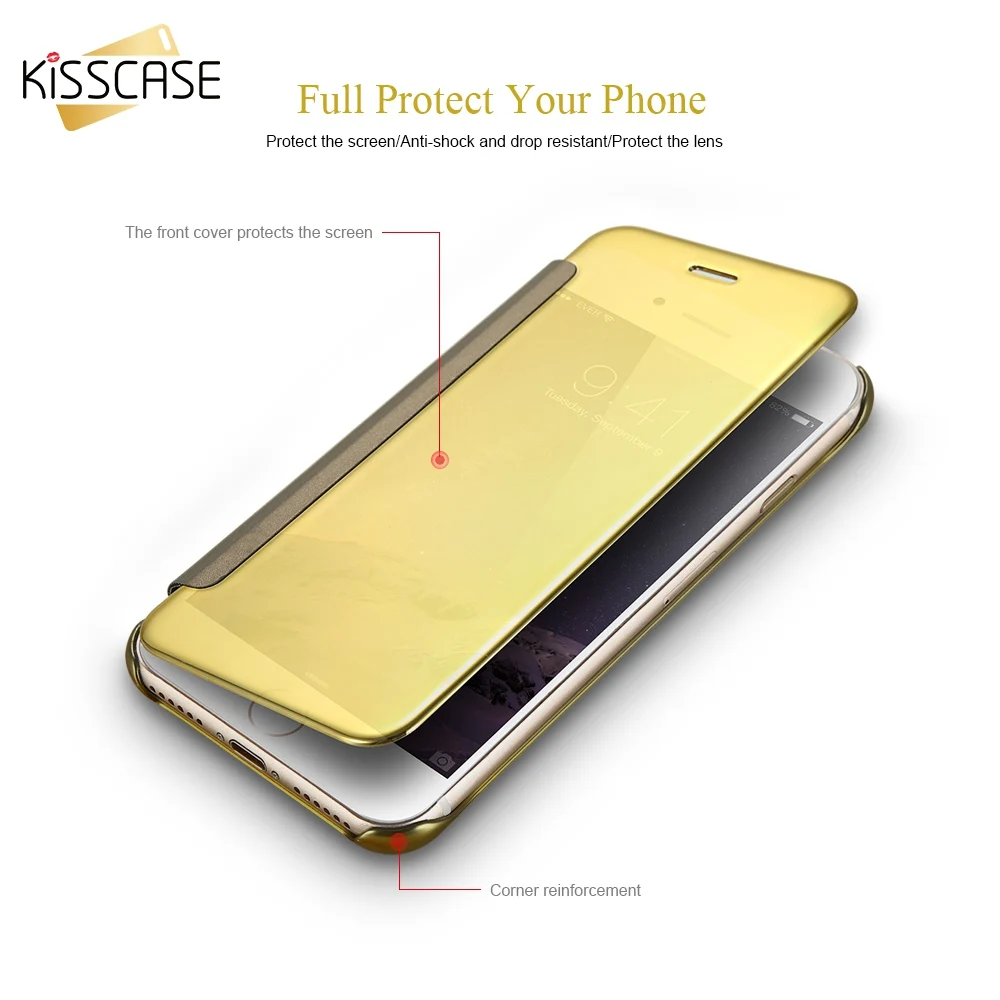 Чехол KISS с покрытием зеркальный флип чехол для телефона iPhone 6 6S 7 8 Plus сплошной цвет