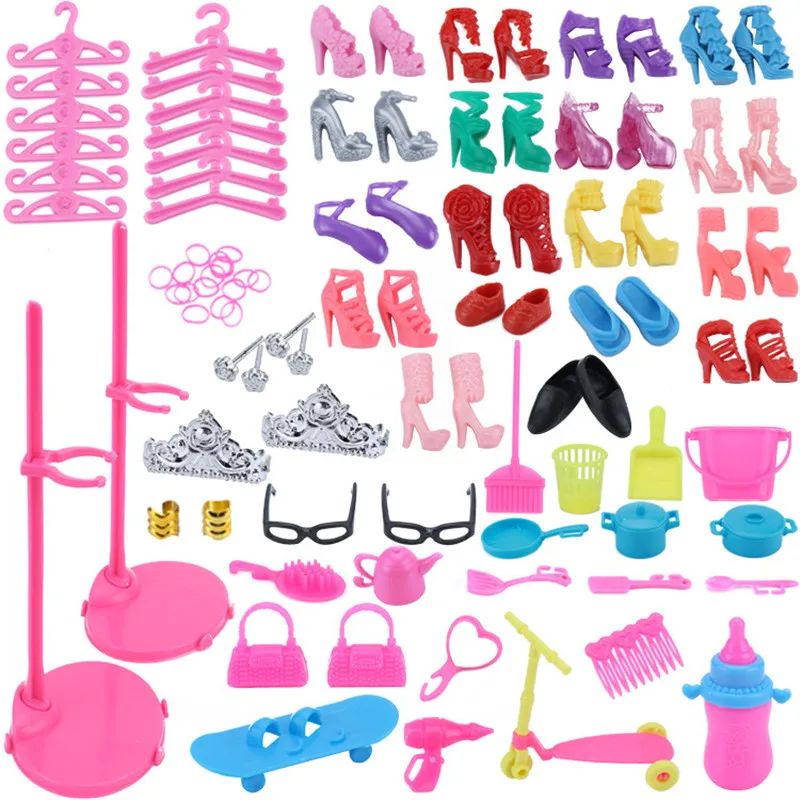 

98Pcs/sets Doll Accessories Household Cleaning Kit Doll Set Jewelry 18Pairs Shoes Sunglasses Comb Children Kid Girl Pretend Play