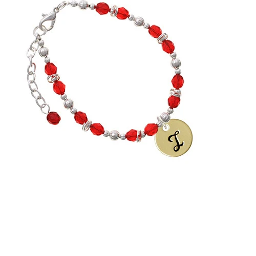 Goldtone Large Disc Letter - I 3/4'' Red Beaded Bracelet |