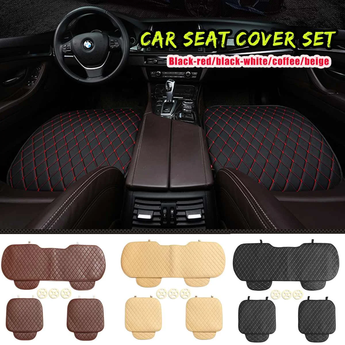 

3Pcs Car Seat Cover Universal Leather Seat Cover Set Front Rear Backseat Auto Seat Cushion Protector Mat Pad Accessories