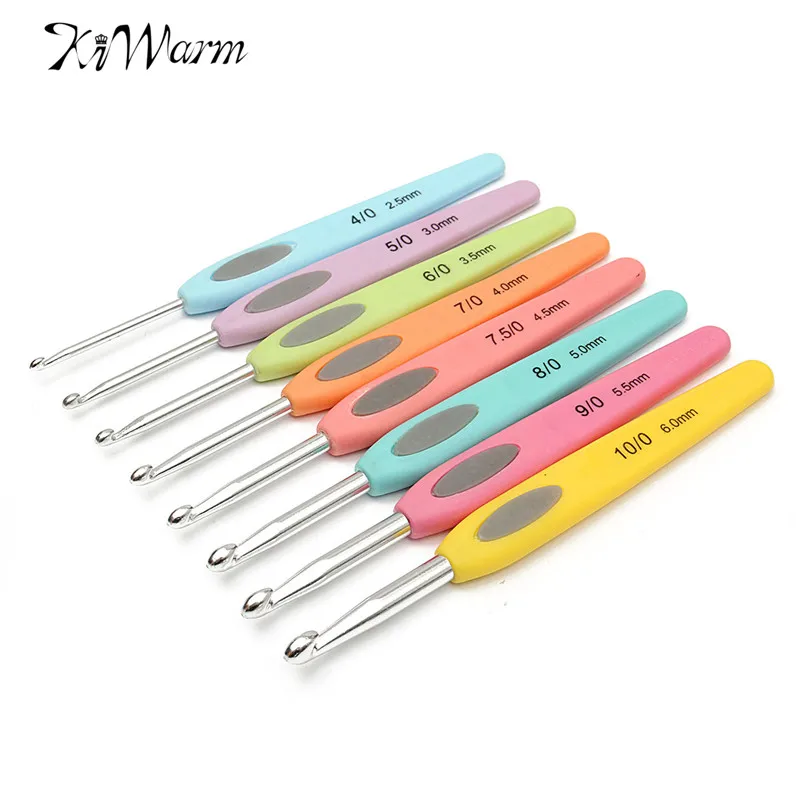 

KiWarm Practical 8pcs Colorful Soft Plastic Handle Aluminum Crochet Hooks Knitting Needles Set for Home Sewing Handmade Tools