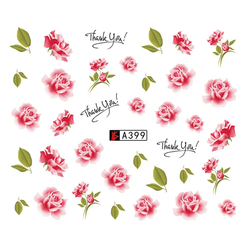 

Nail Art Water Decals Stickers Transfers Rink Roses Flowers Pattern Gel Polish