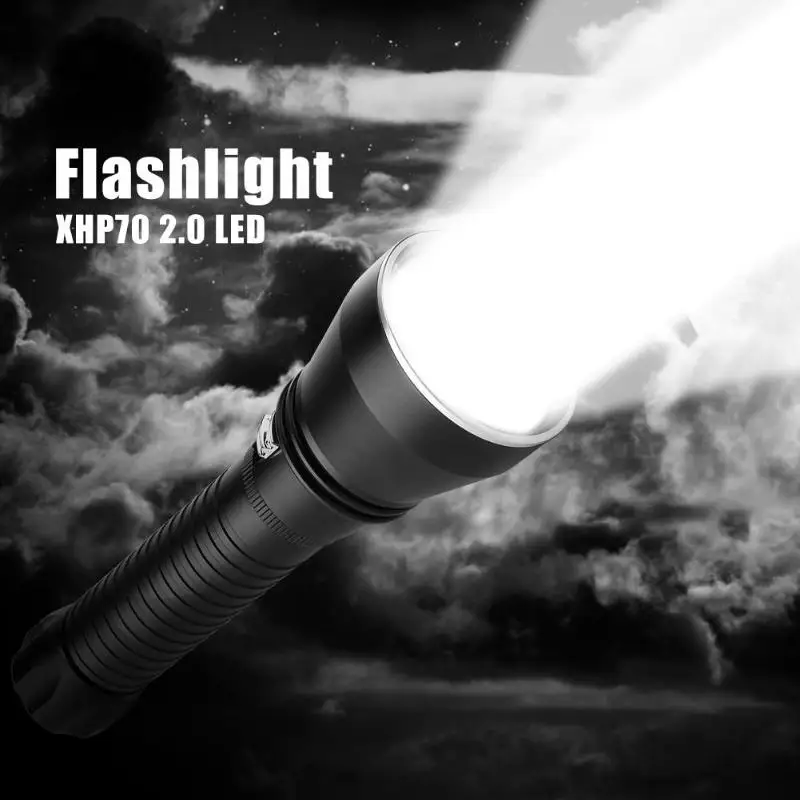 

Multifunctional Super Brightness XHP70 2.0 LED 4000 Lumens Diving Flashlight 100m Waterproof Stepless Dimming Fill Light Torch