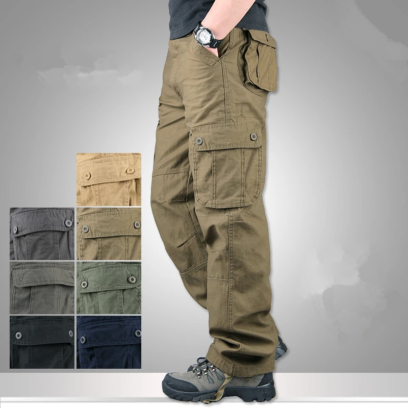 Mens Cargo Pants Pocket Casual Mens Pants Black Army Military Men Tactical Pants Black Long Trousers Big Size 30- 42 44