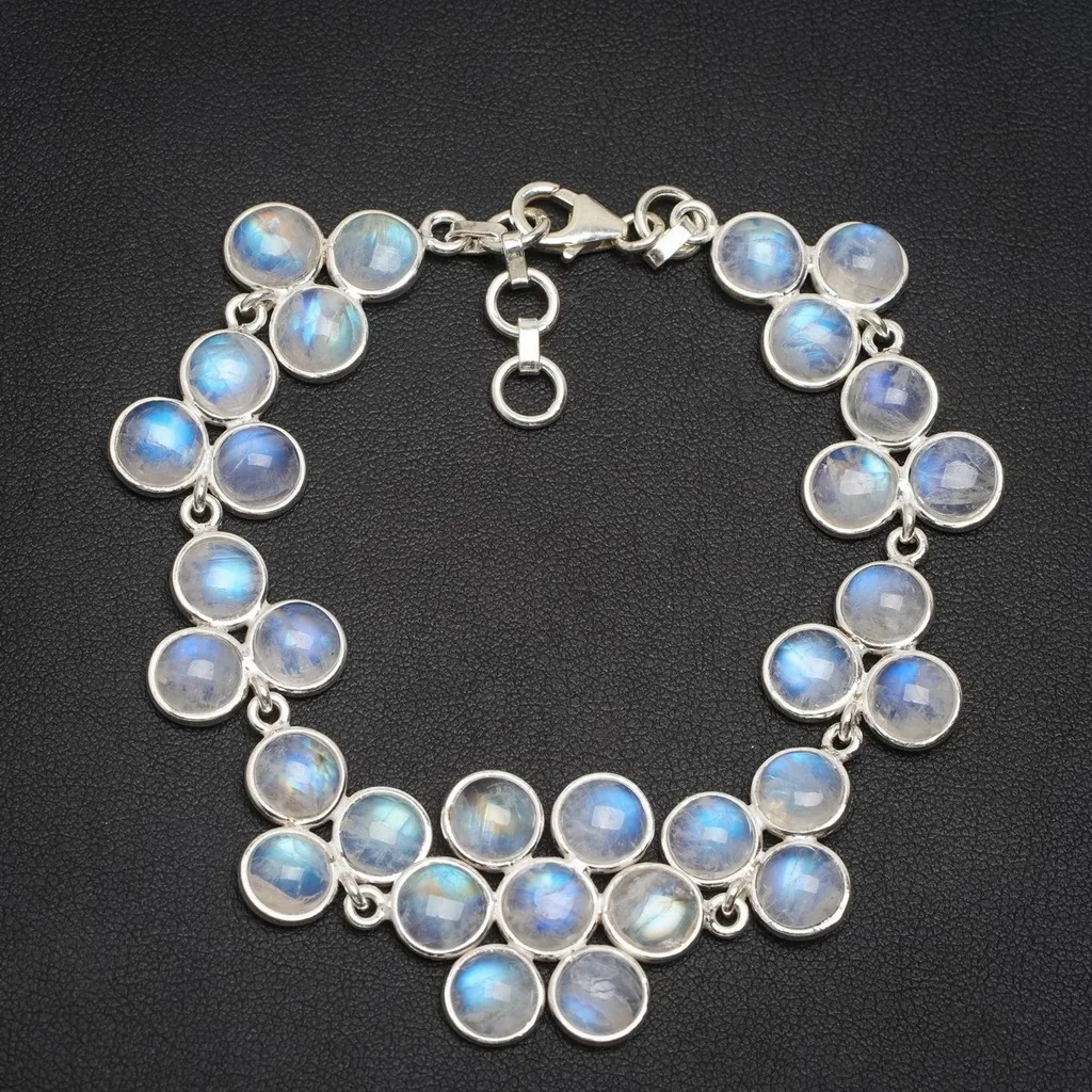 

Natural Rainbow Moonstone Handmade Unique 925 Sterling Silver Bracelet 7.75-8.5" A3106