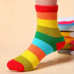1 пара, хлопковые теплые детские носки на весну-осень для маленьких девочек Полосатые разноцветные радужные детские рождественские подарки