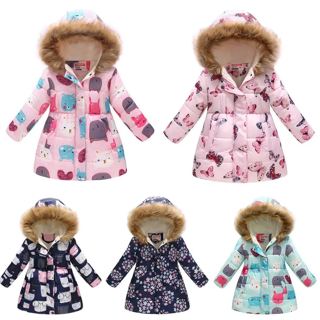 

New Kids Girl's Hooded Long Sleeve Prints Winter Everyday, Holiday Cute Girls Children Girls Thicken Coat Outwear