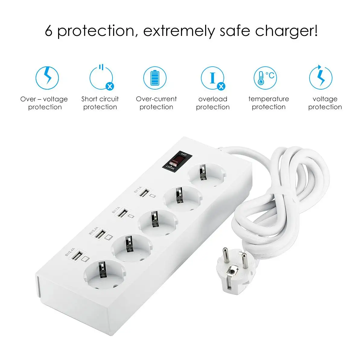 Продажа LEORY 5 выход 4 USB розетки переменного тока ЕС полосы Мощность Быстрый Зарядное устройство с быстрой зарядки Порты USB3.0 с 1,8 м кабель удлинитель