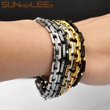 SUNNERLEES модные украшения 316L браслет из нержавеющей стали 6 мм Геометрическая Цепочка Золото Серебро Черный для мужчин женщин SC150 B