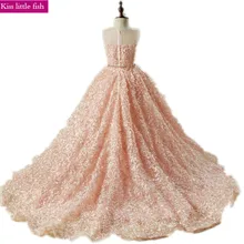 Розовые платья с длинным шлейфом для девочек, держащих букет невесты на свадьбе платья для девочек, платья для вечеринок и торжеств, платья для девочек с поясом
