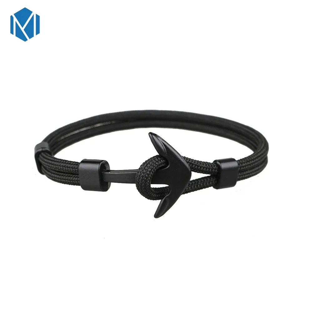 

M MISM Fashion Black Anchor Bracelet Men's Charm Survival Rope Chain Leather Friendship Bracelet Men Women Jewelry Sport Hooks