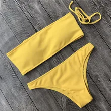 Женский купальник из 2 предметов, бандажный комплект бикини, пуш-ап купальник для плавания с подкладкой, пляжная одежда