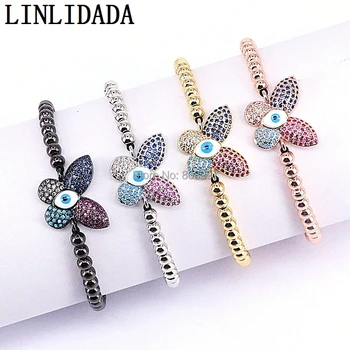 

8Pcs Women Charm Adjustable Weave Bracelet Micro Pave CZ Butterfly&Copper Bead Braiding Macrame Bracelets