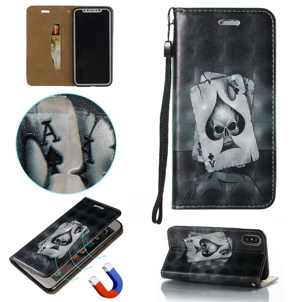 KISSCASE сильные магнитные чехол для iPhone 5 5S SE 6 S 7 8 плюс X XR XS Max кожаный флип чехол телефона перо череп девушка кошелек