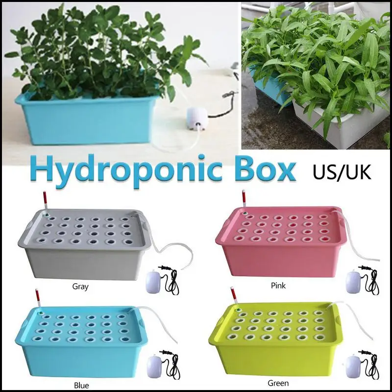 Indoor Garden Aerobic Soilless Cultivation Plant Site Hydroponic System Grow Kit Bubble Cabinet Box 24 Holes UK US Plug