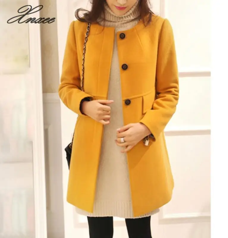 Модное однобортное шерстяное пальто с круглым вырезом и длинными рукавами, женское осеннее и зимнее разноцветное теплое пальто большого размера, куртка