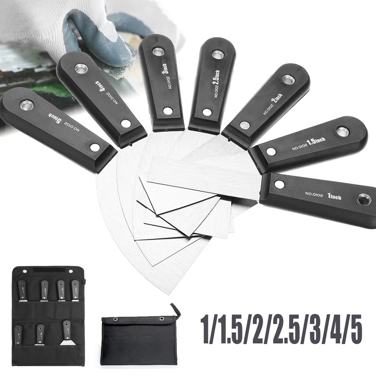 

7Pcs 1/1.5/2/2.5/3/4/5'' Stainless Steel Scraper Set Putty Joint Filling Tool Wall Paint Scrapers Putty Knife Hand Tools Kits