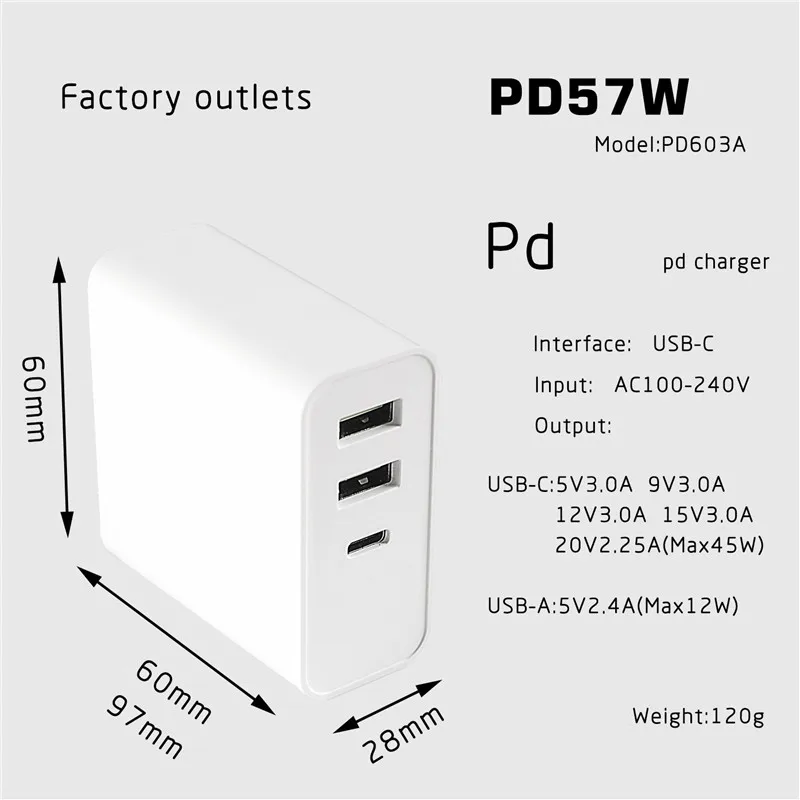 Bakeey 45 Вт 57 Вт Тип C двойной USB быстрое зарядное устройство 3,0 мощность PD Зарядное устройство USB зарядное устройство ЕС вилка портативное быстр...