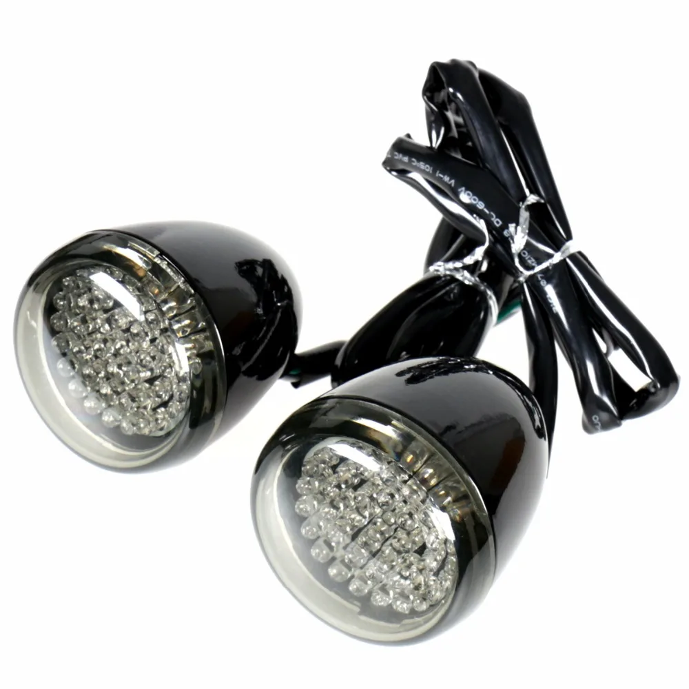 Gloss Black Deuce/bullet Rear Led Turn Signal&smoked Lens For Harley