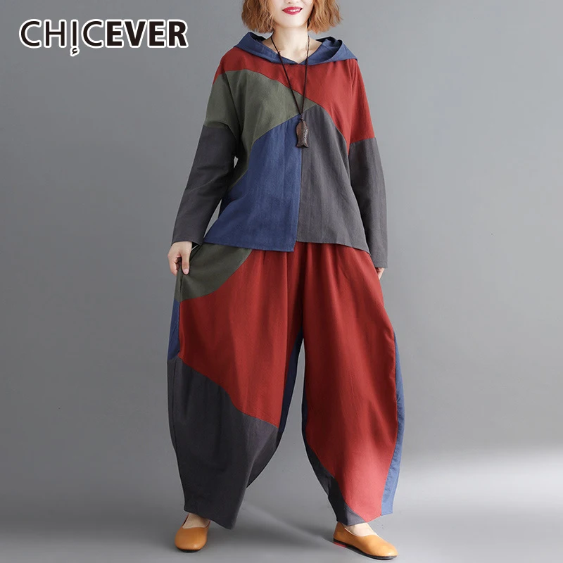 Женский костюм CHICEVER с капюшоном длинным рукавом и высокой талией|Спортивные