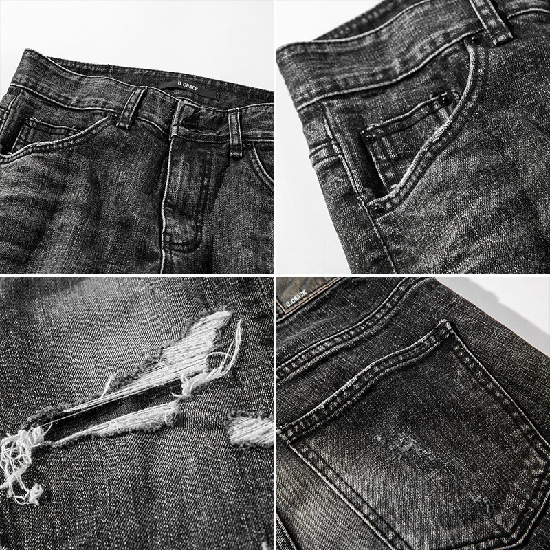 Summer Jeans Men Slim Fashion Washed Retro Torn Holes Denim Pants Man Streetwear Trend Wild Hip Hop Cowboy Trousers Male Clothes