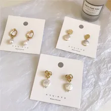 Модные корейские винтажные металлические золотые геометрические нерегулярные круглые квадратные натуральные пресноводные жемчужные серьги-гвоздики для женщин подарок